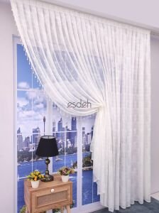 200x250  -Damask Desenli Kruvaze Tül Perde Boncuklu - Tek kanat Sağ