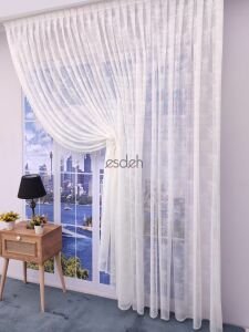 200x250  -Damask Desenli Kruvaze Tül Perde Boncuklu - Tek kanat Sağ