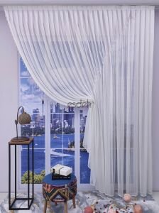 200x250  - Damask Desen Kruvaze Tül Perde Boncuklu - Tek kanat Sağ