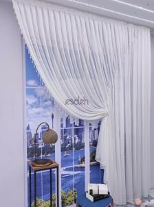 200x250  - Damask Desen Kruvaze Tül Perde Boncuklu - Tek kanat Sağ