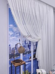 200x250  - Damask Desen Kruvaze Tül Perde Boncuklu - Tek kanat Sağ