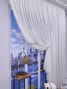 200x250  - Damask Desen Kruvaze Tül Perde Boncuklu - Tek kanat Sağ