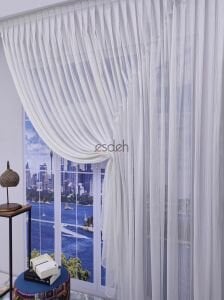 200x250  - Damask Desen Kruvaze Tül Perde Boncuklu - Tek kanat Sağ
