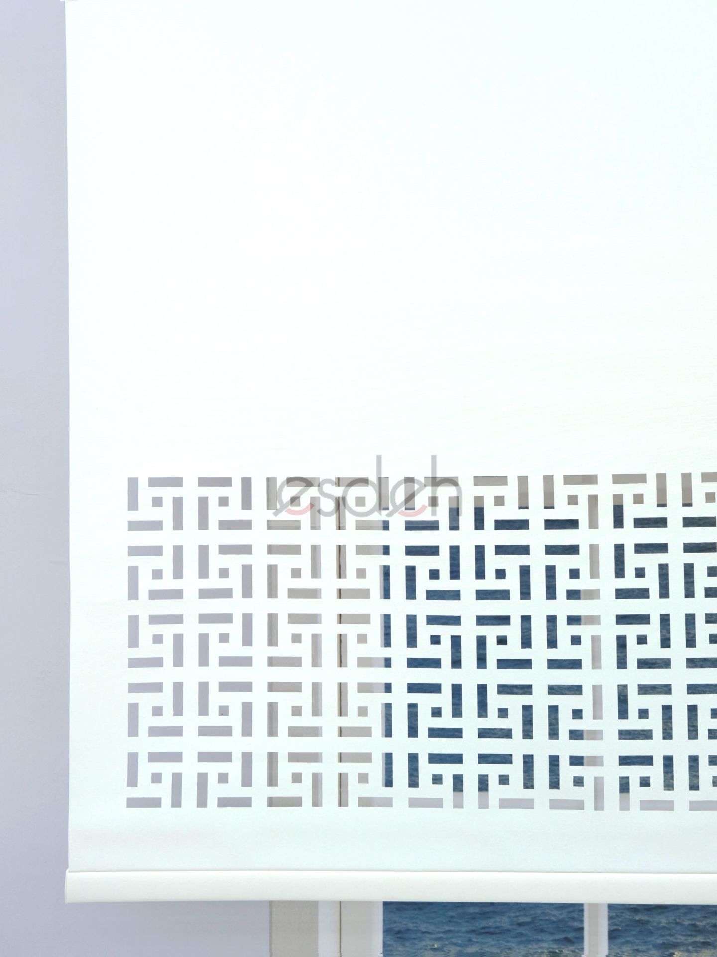 Beyaz Lazer Stor Perde - Labirent Desen - Ultra Kalın Kumaş