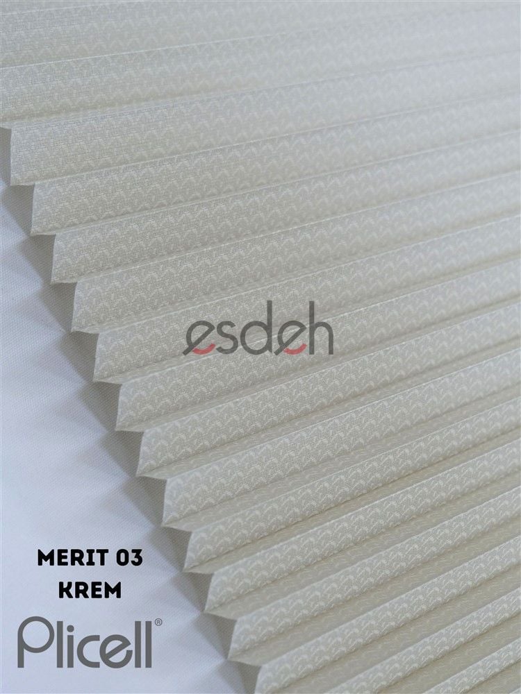 Krem Desenli Plicell Cam Balkon Perdesi - Ekonomik Model(Merit)