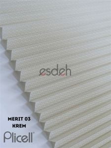 Krem Desenli Plicell Cam Balkon Perdesi - Ekonomik Model(Merit)