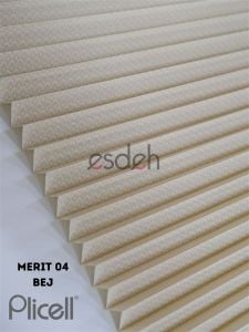 Bej Desenli Plicell Cam Balkon Perdesi - Ekonomik Model(Merit)