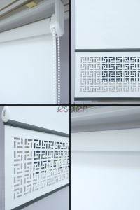 Kırık Beyaz Lazer Stor Perde - Antrasit Lama - Labirent Desenli - Orta Kalın Kumaş