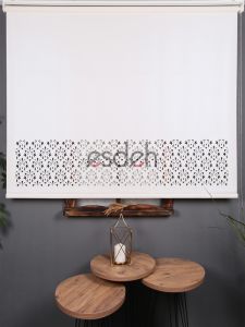 Ekru Lazer Stor Perde - Damask Desen - Orta Kalın Kumaş