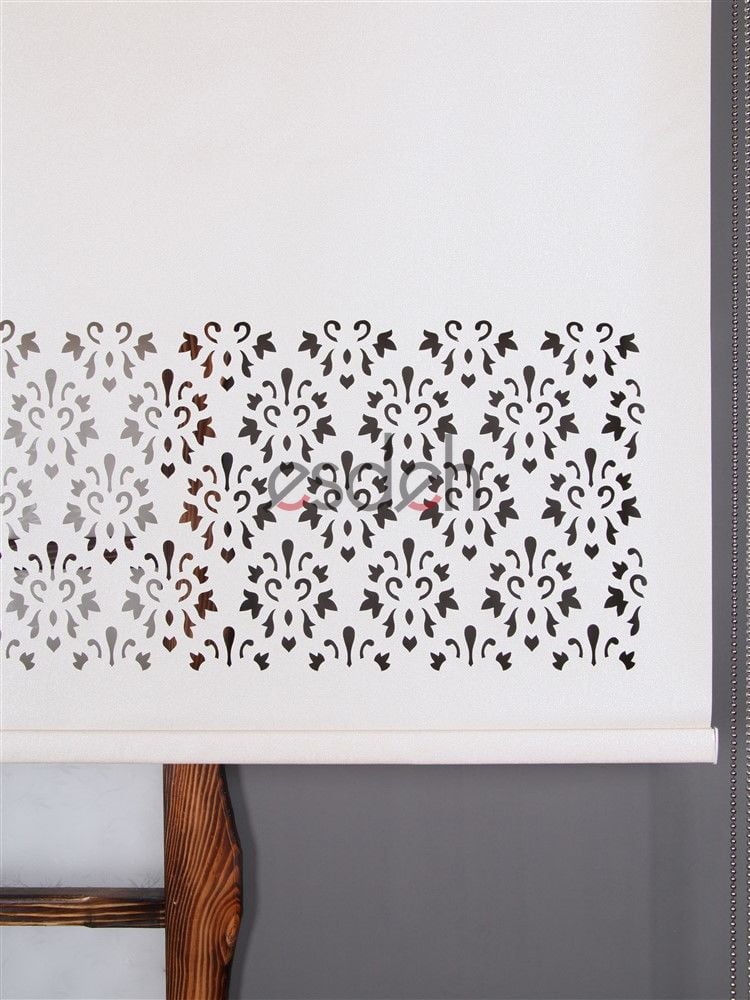 Ekru Lazer Stor Perde - Damask Desen - Orta Kalın Kumaş