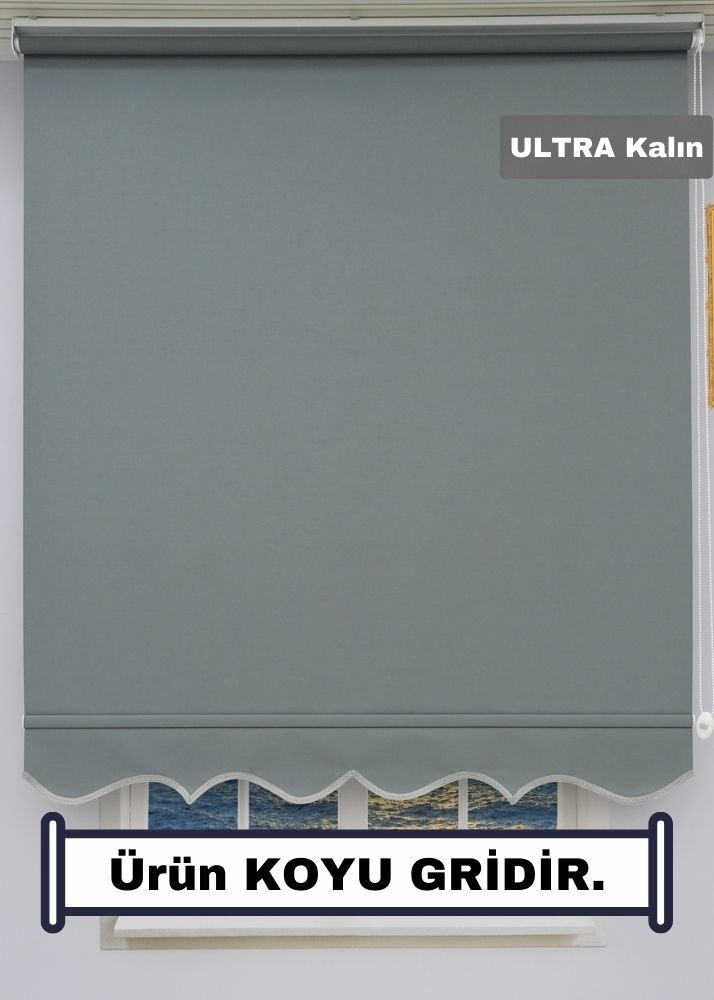 Koyu Gri Stor Perde - Ultra Kalın Kumaş - Etekli