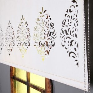 Ekru Lazer Stor Perde - Lale Desen - Orta Kalın Kumaş