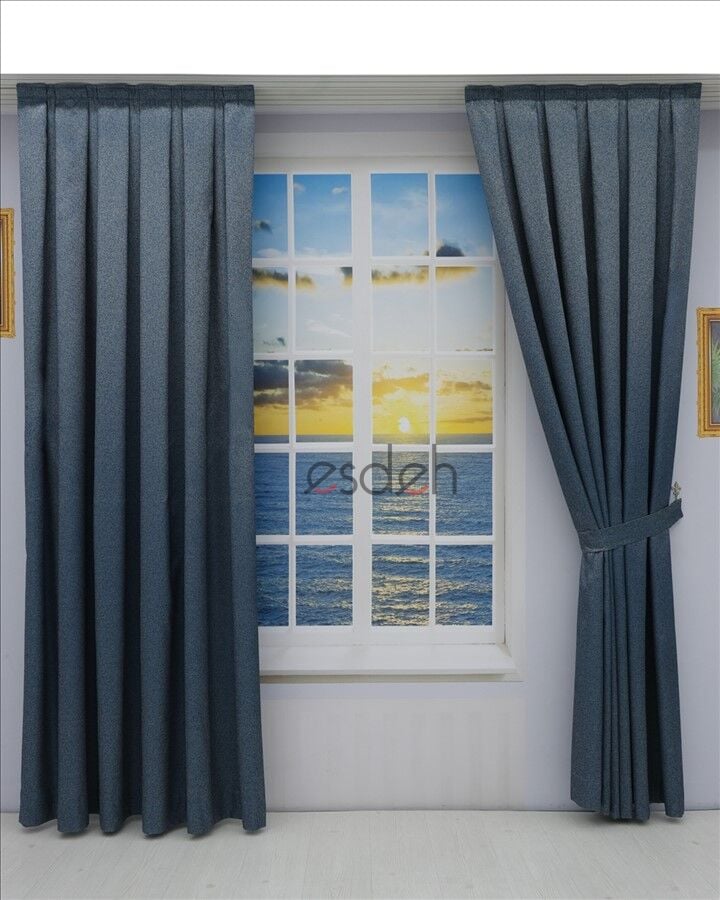 LACİVERT/MAVİ Pileli Fon Perde (80x250+260 cm) - ÇİFT KANAT GÖNDERİLİR - Spor Düz Modern Tasarım