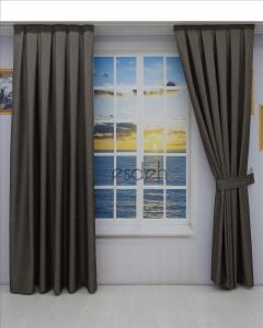 VİZON/KAHVE Pileli Fon Perde (80x250+260 cm) - ÇİFT KANAT GÖNDERİLİR - Spor Düz Modern Tasarım