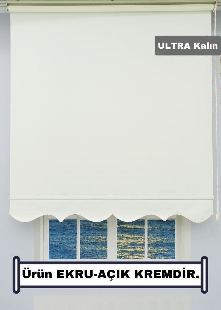 Ekru Stor Perde - Ultra Kalın Kumaş - Etekli
