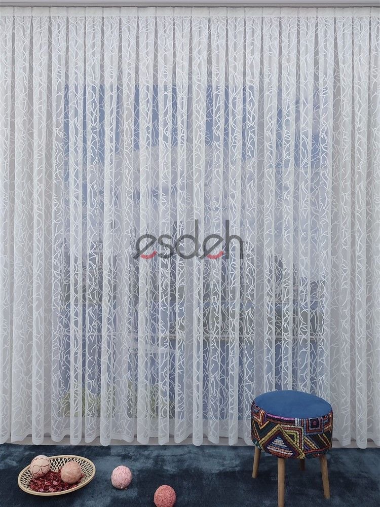 Çubuk Desen Örme Grek Tül Perde - Ekru