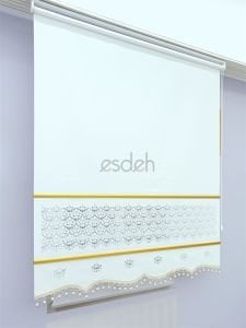 Beyaz Lazer Stor Perde - Gold Lama ve Boncuk Detaylı - Orta Kalın Kumaş