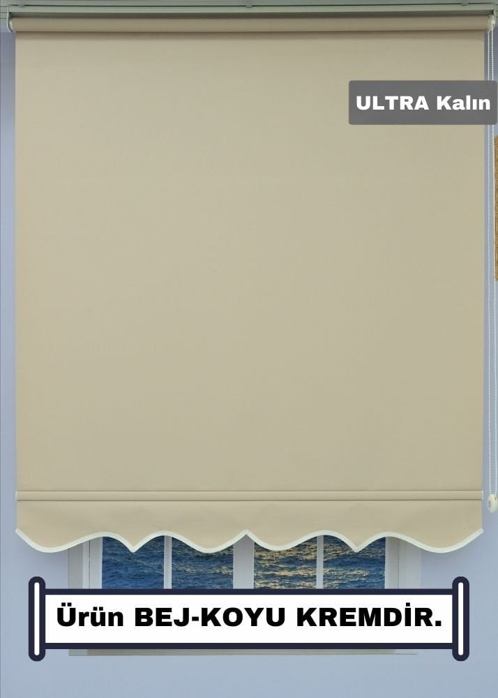 Bej Stor Perde - Ultra Kalın Kumaş - Etekli