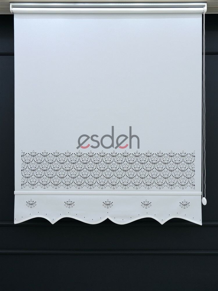 Beyaz - Lazer Etek İşlemeli Stor Perde - Orta Kalın Kumaş