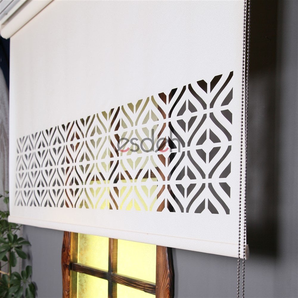 Ekru Lazer Stor Perde - Baklava Desen - Orta Kalın Kumaş