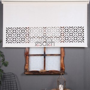 Ekru Lazer Stor Perde - Baklava Desen - Orta Kalın Kumaş