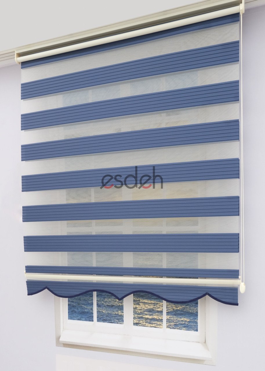 Lacivert Zebra Perde - Geniş Pliseli Model