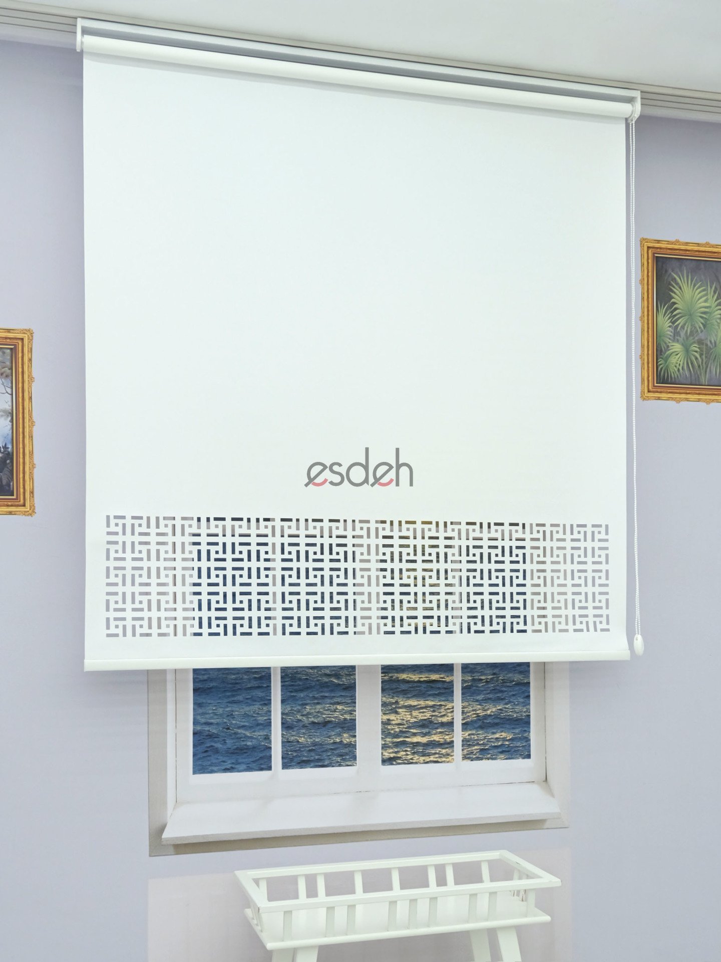 Beyaz Lazer Stor Perde - Labirent Desen - Orta Kalın Kumaş