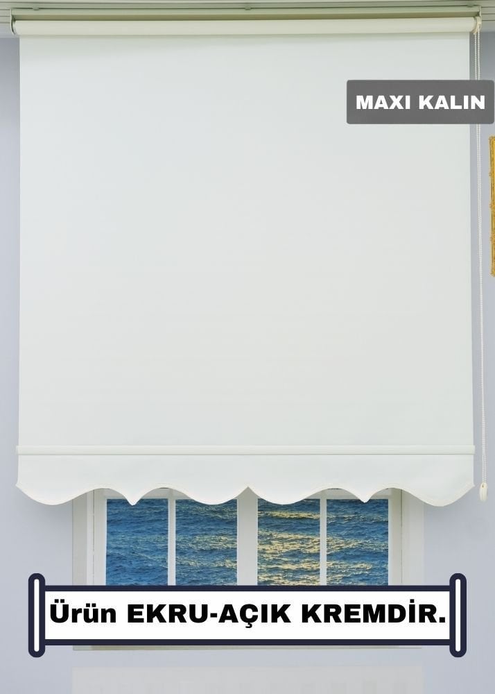 EKRU Stor Perde - Maxı Kalın Kumaş - Etekli