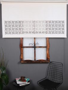 Ekru Lazer Kesim Stor Perde - Damla Desen - Orta Kalın Kumaş