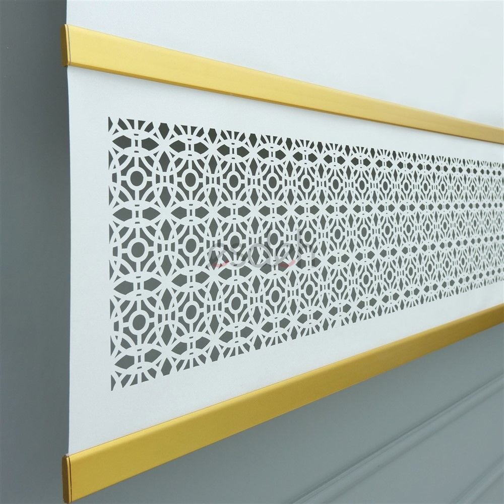 Beyaz Lazer Stor Perde - Gold Kalın Lama Detaylı - Orta Kalın Kumaş