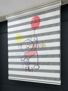 Ayıcık Baskılı Çocuk Odası Zebra Perde - Beyaz Zemin