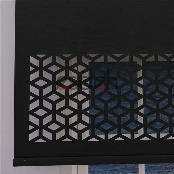 Siyah Lazer Stor Perde - Geometrik Desen - Orta Kalın Kumaş