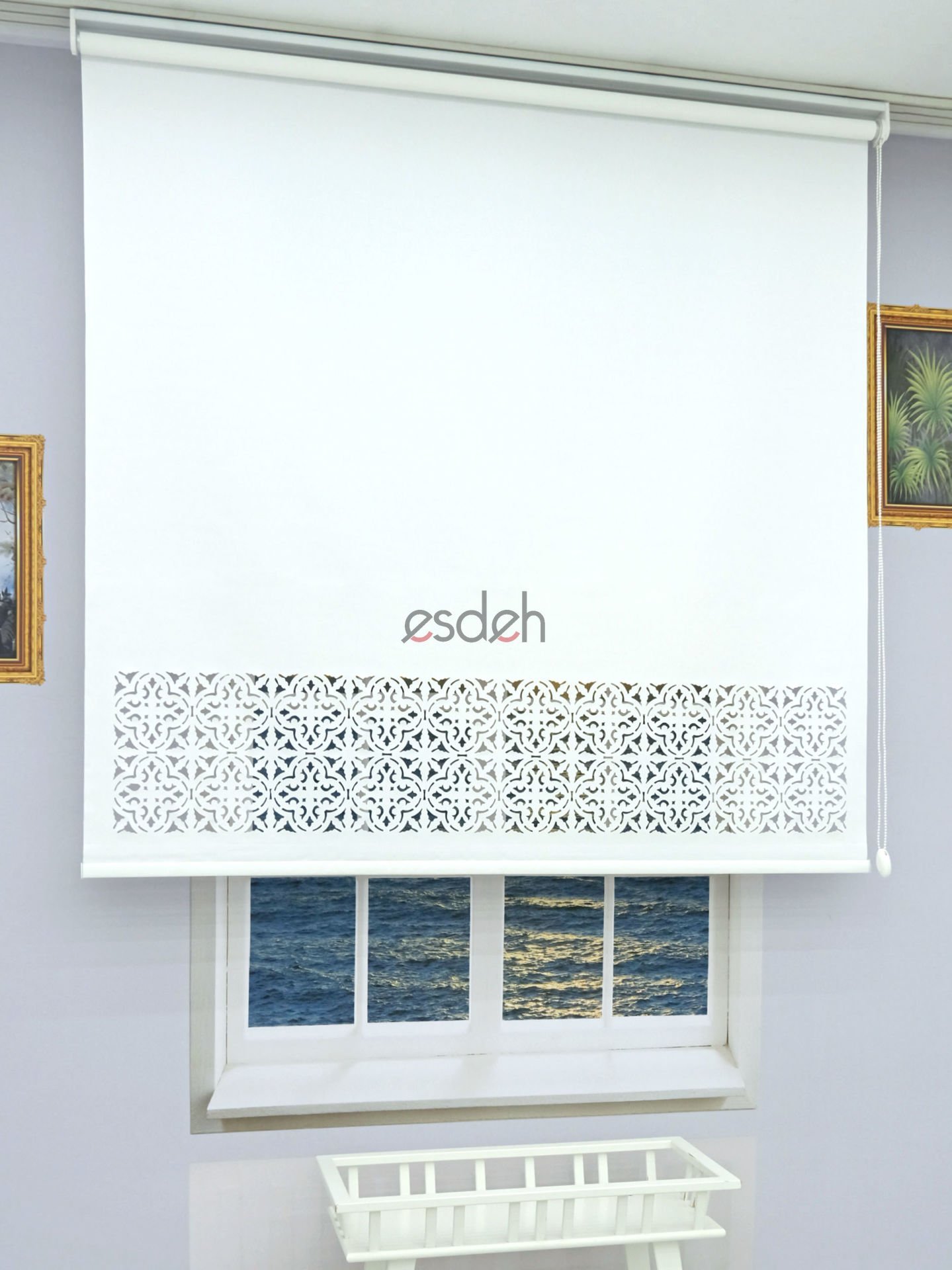 Beyaz Lazer Stor Perde - Dantel Desen - Orta Kalın Kumaş