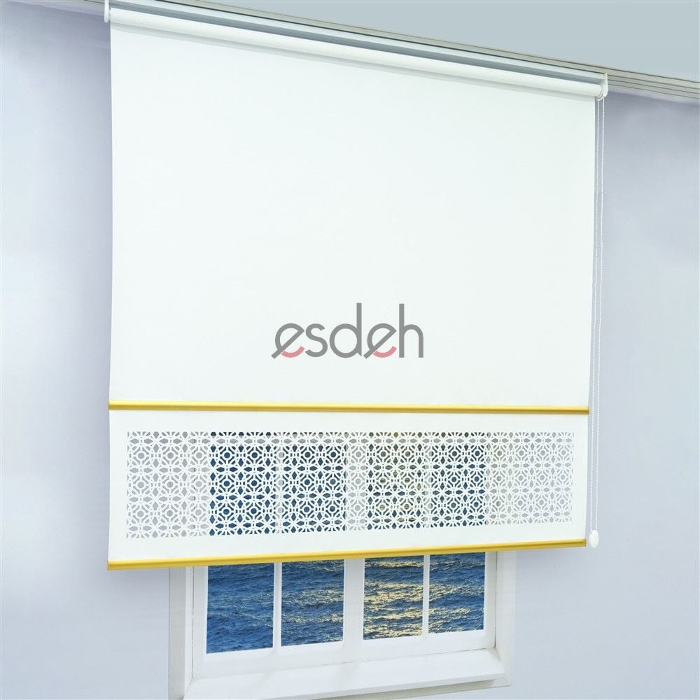 Beyaz Lazer Stor Perde - Gold Lama Detaylı - Orta Kalın Kumaş