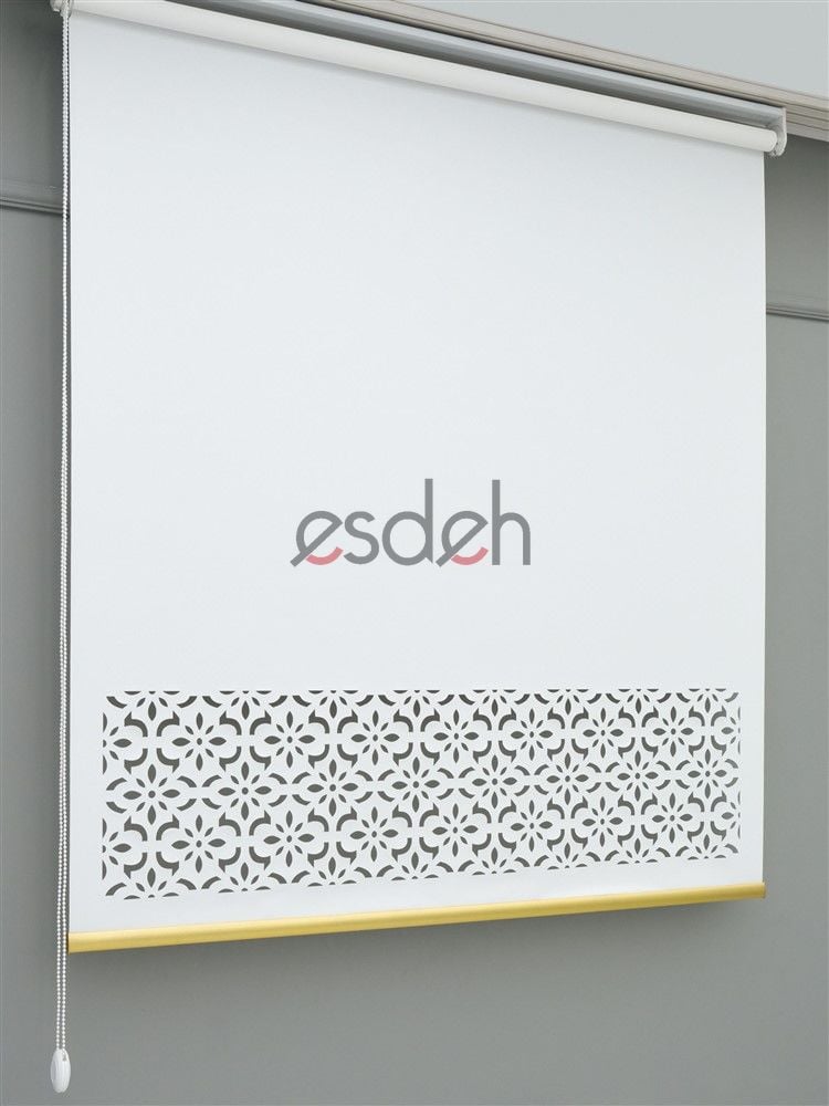 Beyaz Lazer Stor Perde - Gold Lama Detaylı - Orta Kalın Kumaş