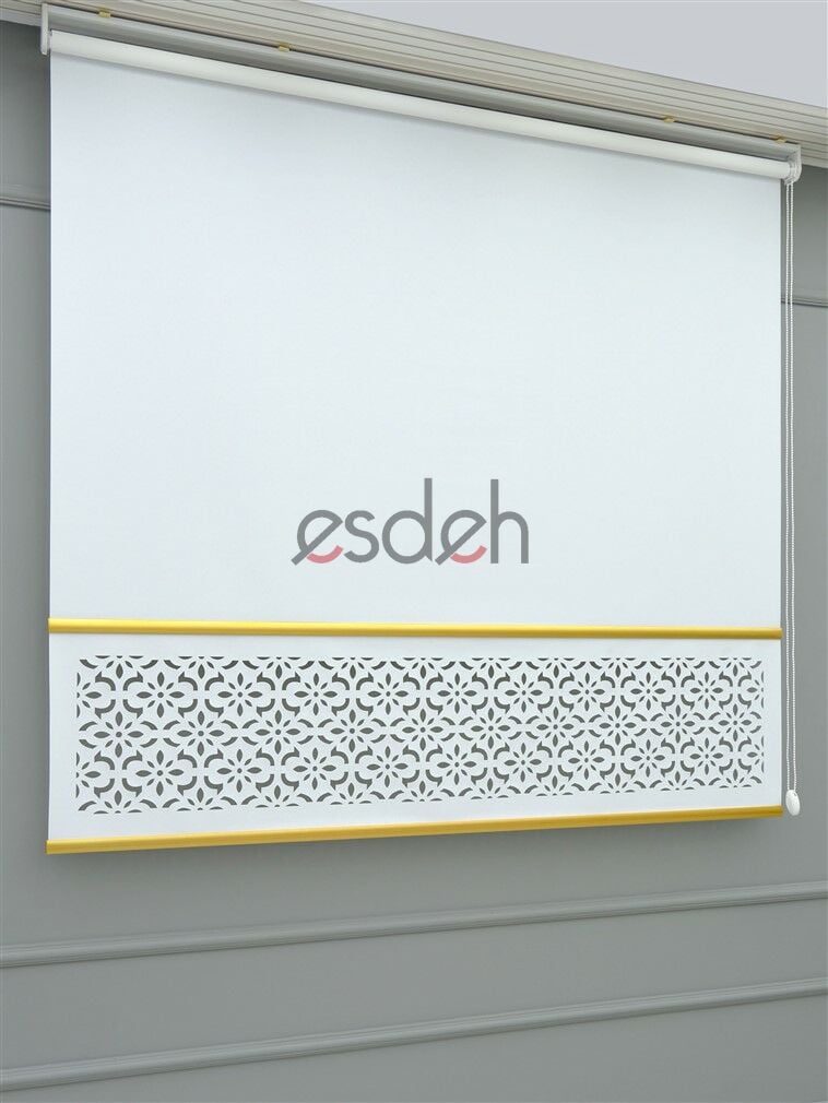 Beyaz Lazer Stor Perde - Çift Gold Lama Detaylı - Orta Kalın Kumaş